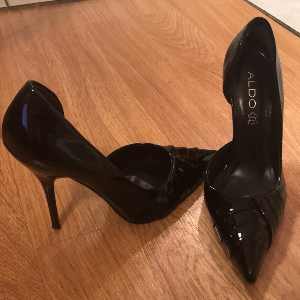 Black patent leather stilettos